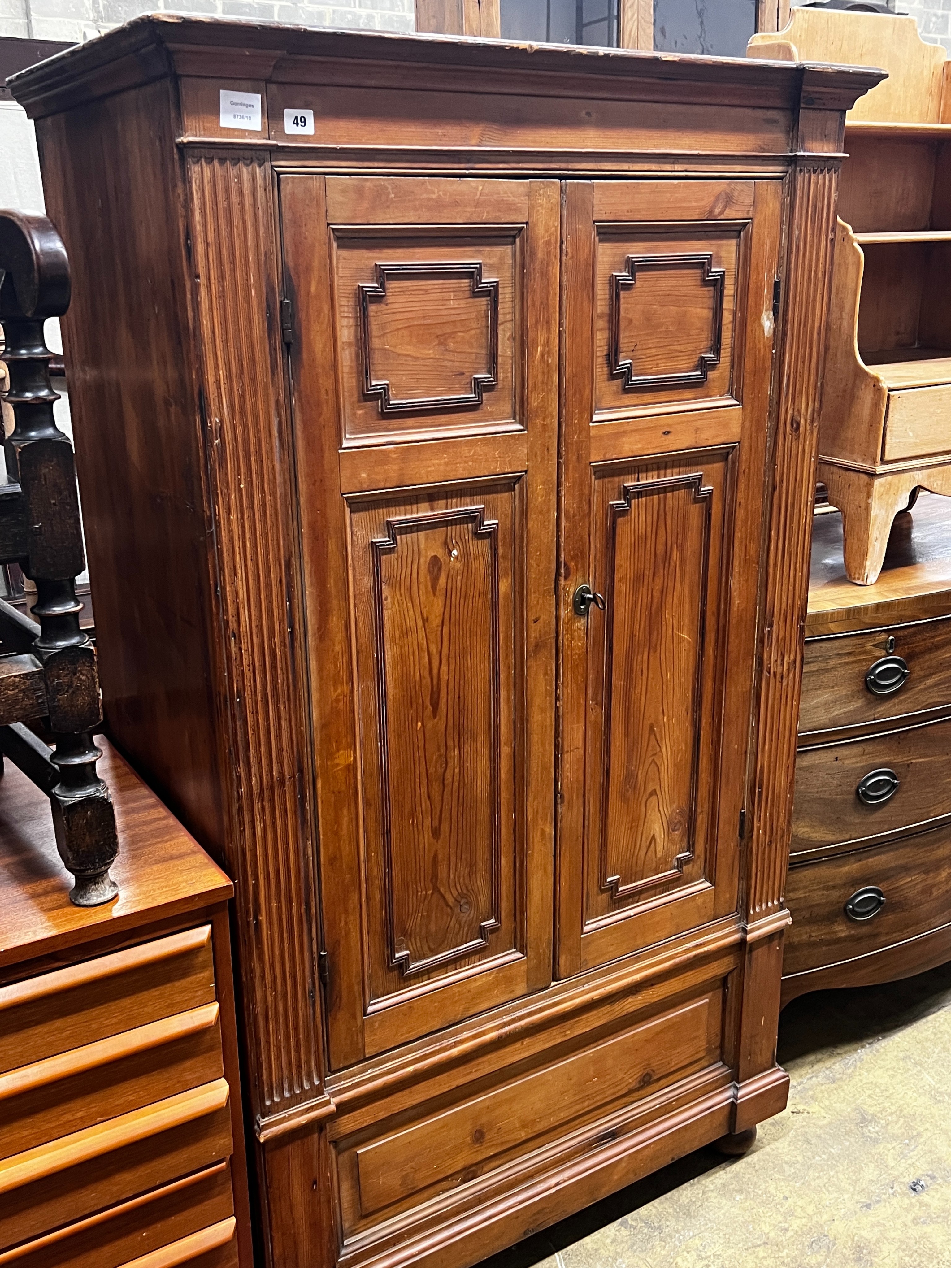 A small 19th century French pine armoire, width 94cm, depth 54cm, height 164cm